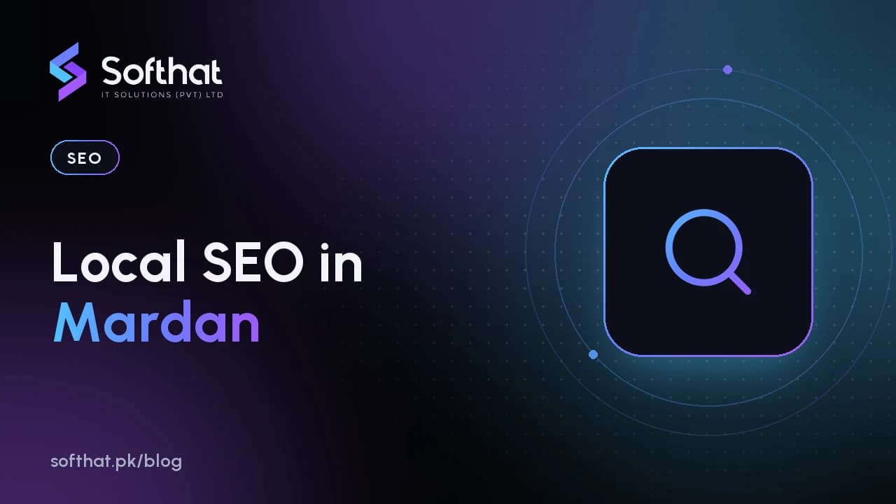 Illustration of a map pin and search results representing local SEO for businesses in Mardan