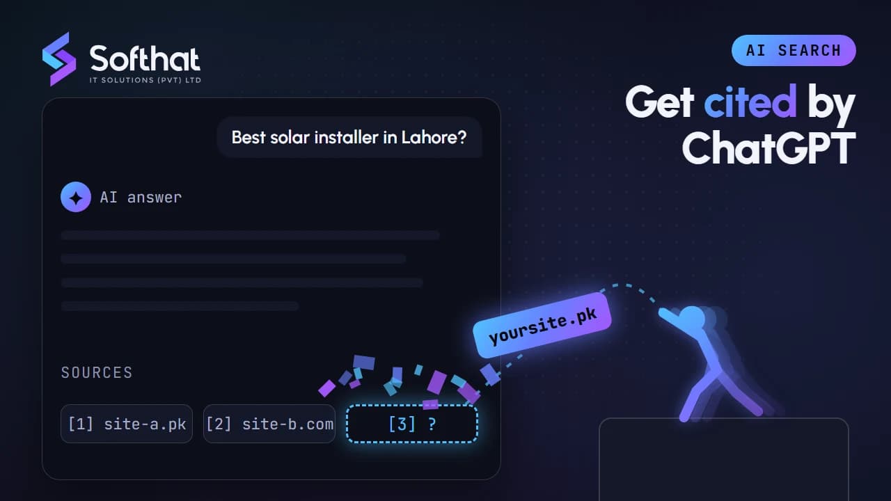 An AI chat answer citing several business websites as sources, next to a classic search results page