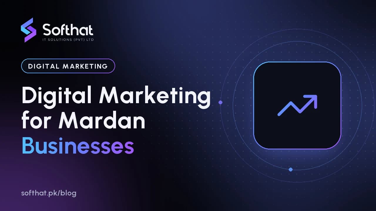 Illustration of marketing channels for a local business in Mardan: search, social media, WhatsApp and ads
