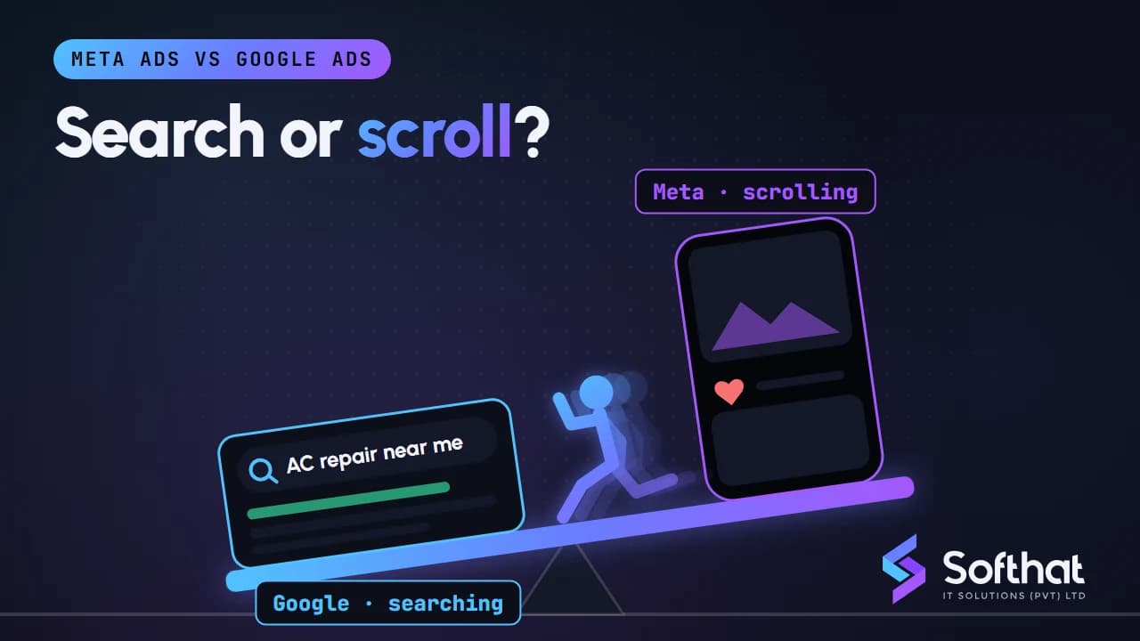Side-by-side comparison of Meta Ads and Google Ads for choosing an advertising budget